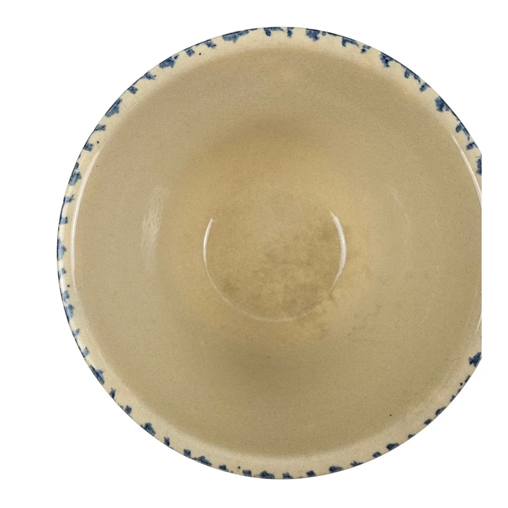 Vintage RRP Stoneware Mixing Bowl Tan Blue Spongeware Wheat Motif 9 Inch Round